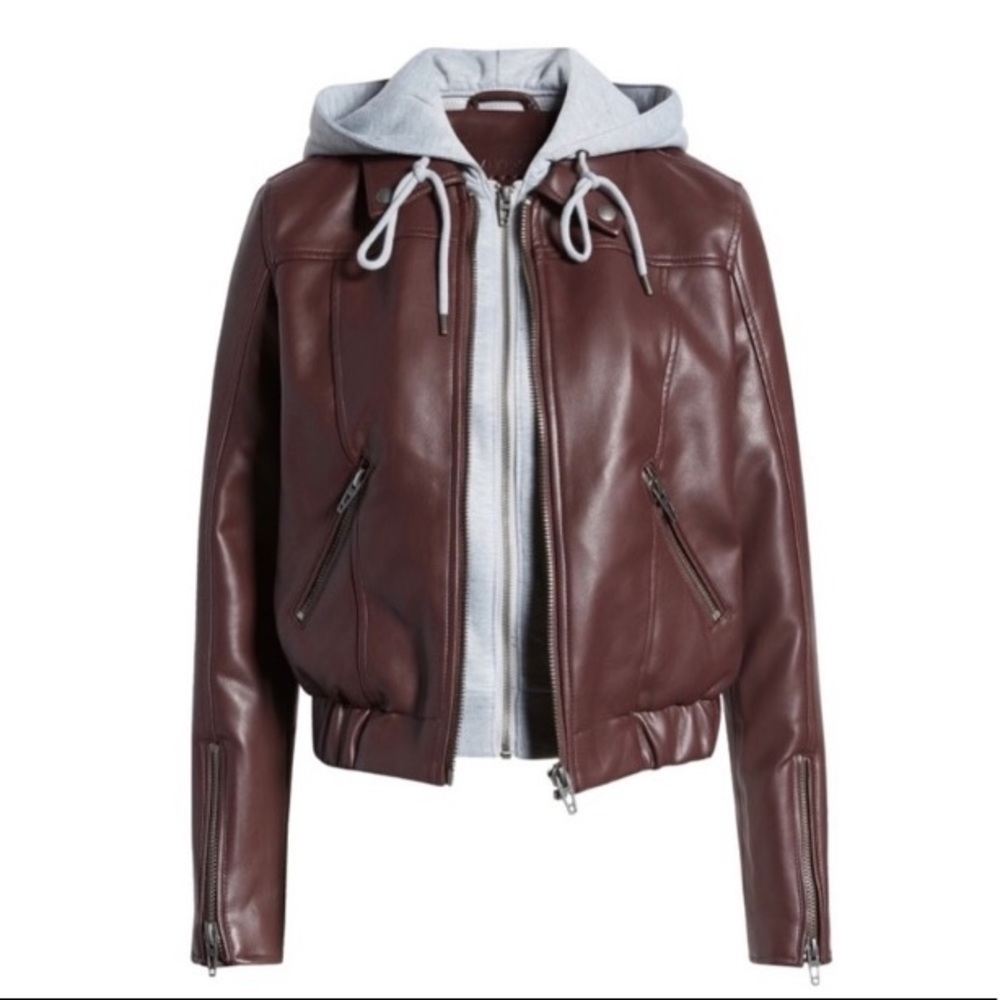 BLANKNYC Faux Leather Bomber Jacket w/ Removable Hood NEW w/o tags